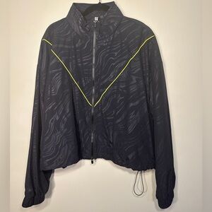 Fabletics Black Cropped Windbreaker Jacket with Yellow Highlights